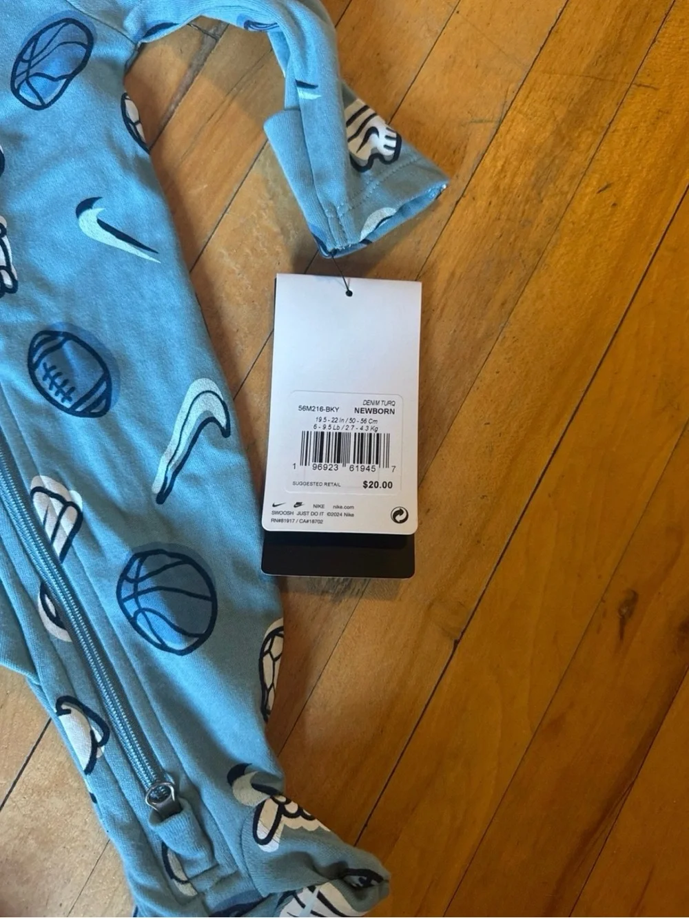 Nike Blue Sports-Print Baby Footed One-Piece